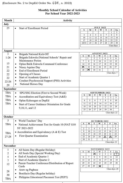 Academic Calendar for S.Y. 2023 .